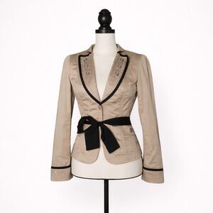 White House Black Market Belted Military Style Jacket Women’s Size 2 Tan Cotton